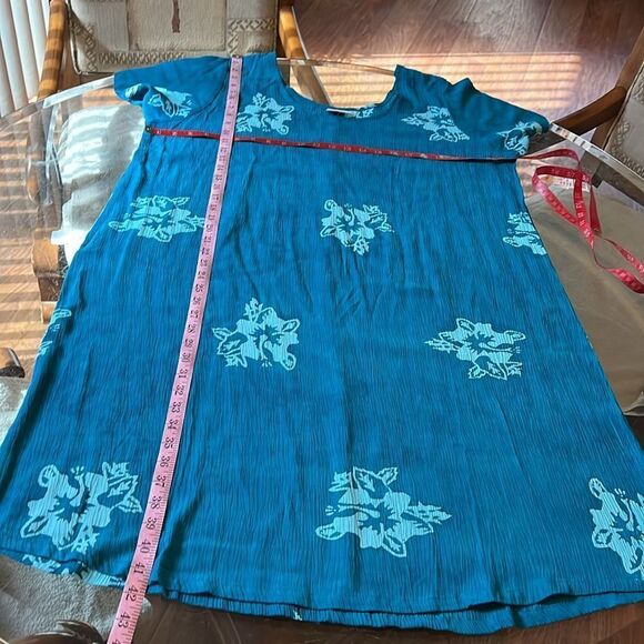 Pineapple Moon Floral Teal Midi Dress Sz 1X Scoop Neck Short Sleeve 💯% Rayon New - Picture 13 of 13